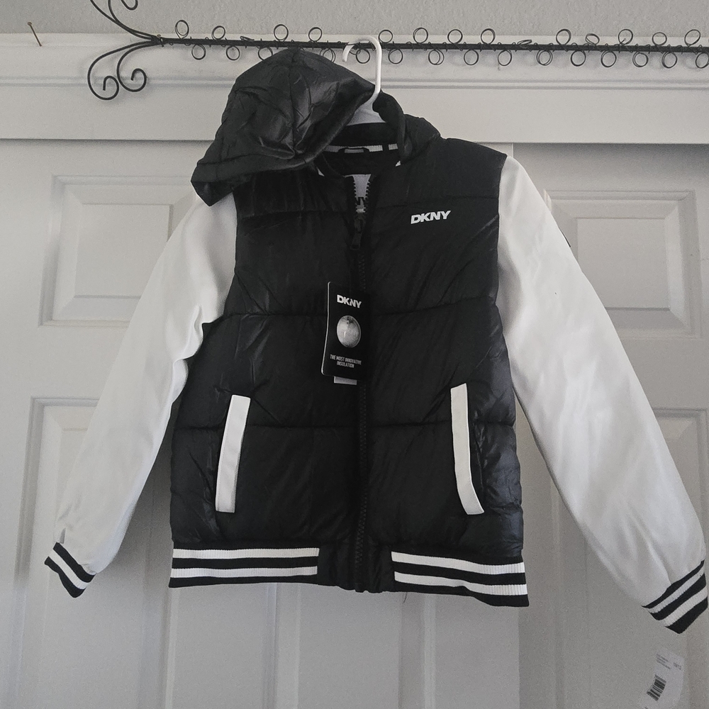 DKNY Black and White Hooded Jacket